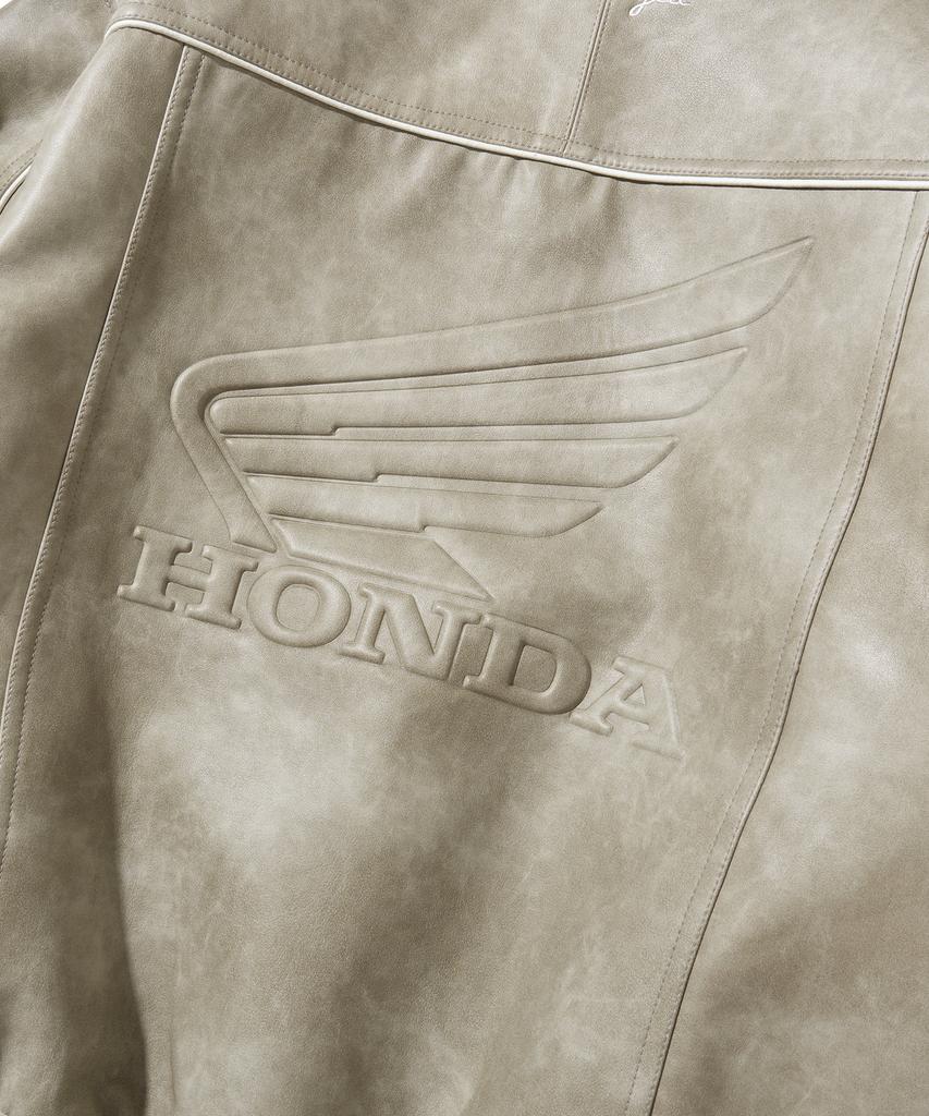 Phyps Motorcycle Engineered Leather Piping Motorcycle Jacket Beige