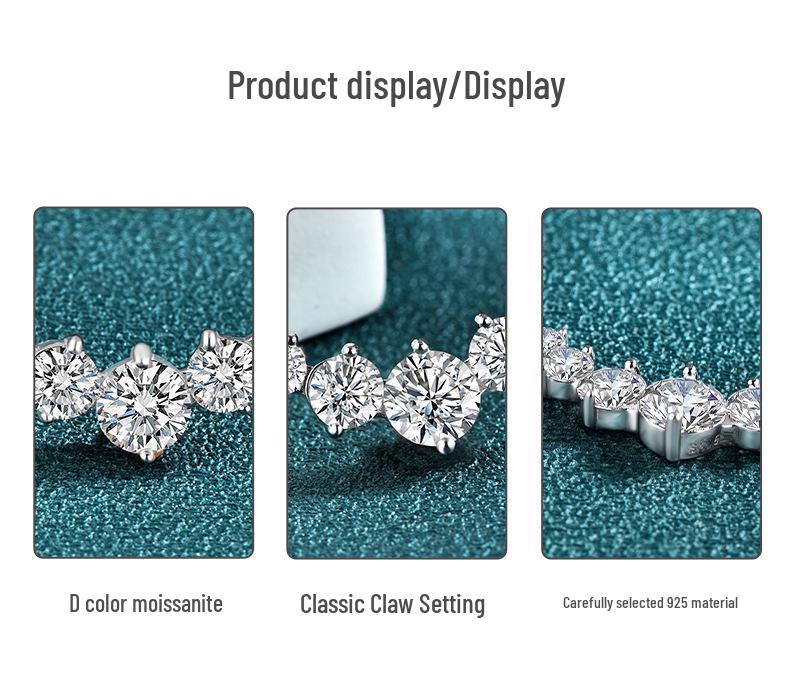 S925 Sterling Silver Moissanite Seven Princess Smile Necklace - Women's Fashion Versatile Pendant, Popular Style Silver Jewelry.