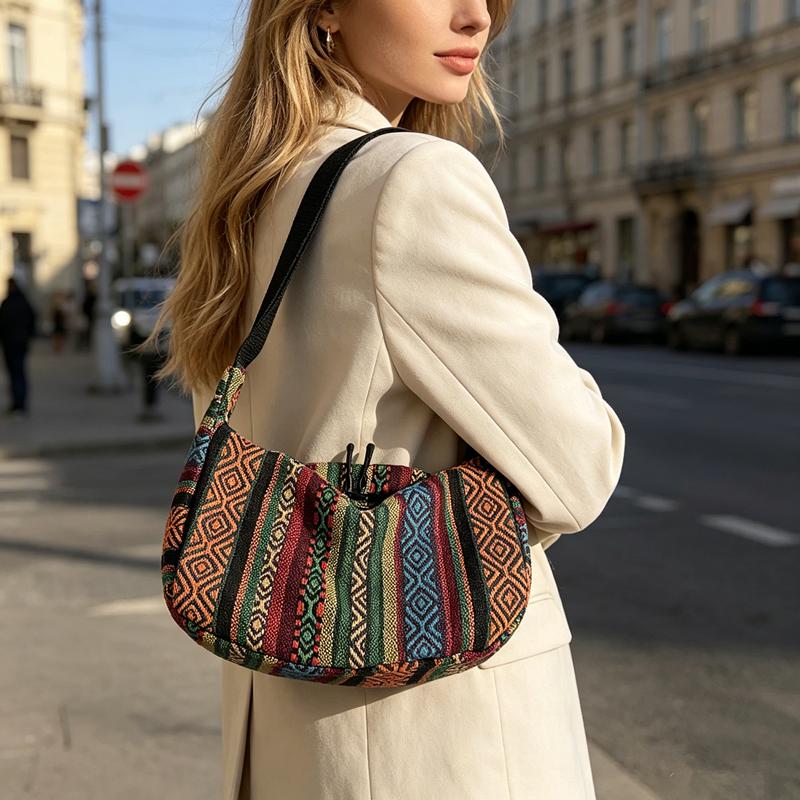 Vintage Ethnic Crossbody Bag Bohemian Tribal Pattern Hobo Purse with Adjustable Strap Casual Soft Shoulder Bag for Daily Travel
