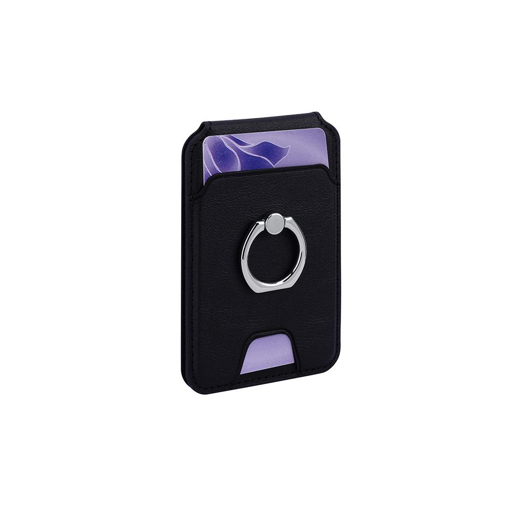 Compatible Apple MagSafe Leather Card Holder and Phone Stand with ID Storage and Finger Ring.