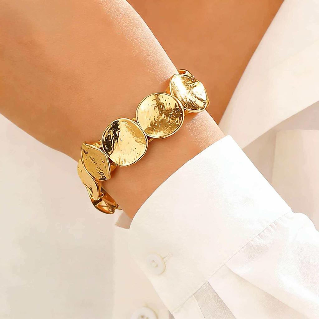 European & American Metal Textured Geometric Elastic Bracelet - High-End Simplicity