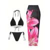 European & American Print Bikini Set with Slimming Wrap Skirt - Women's 3-Piece Beachwear 2025
