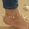 Gold Double-layer Elephant and Leaf Charm Anklet with Pearls
