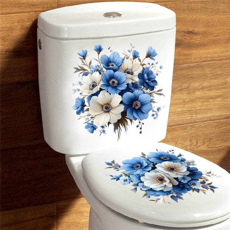 2 Blatt Schöner Goldener Blume Toilettenaufkleber Badezimmer Toilettendeckel Dekorativer Aufkleber Wasserdicht Selbstklebend