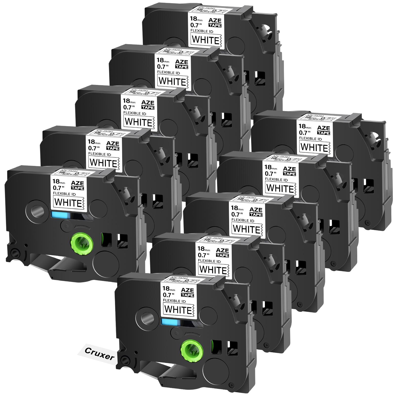 

10PK AZE-FX241 Flexible Laminat Label Tape 18mm Compatible for Brother TZe-FX241Black on White for P-Touch PT-D600 Label Printer (as the picture,18mm)