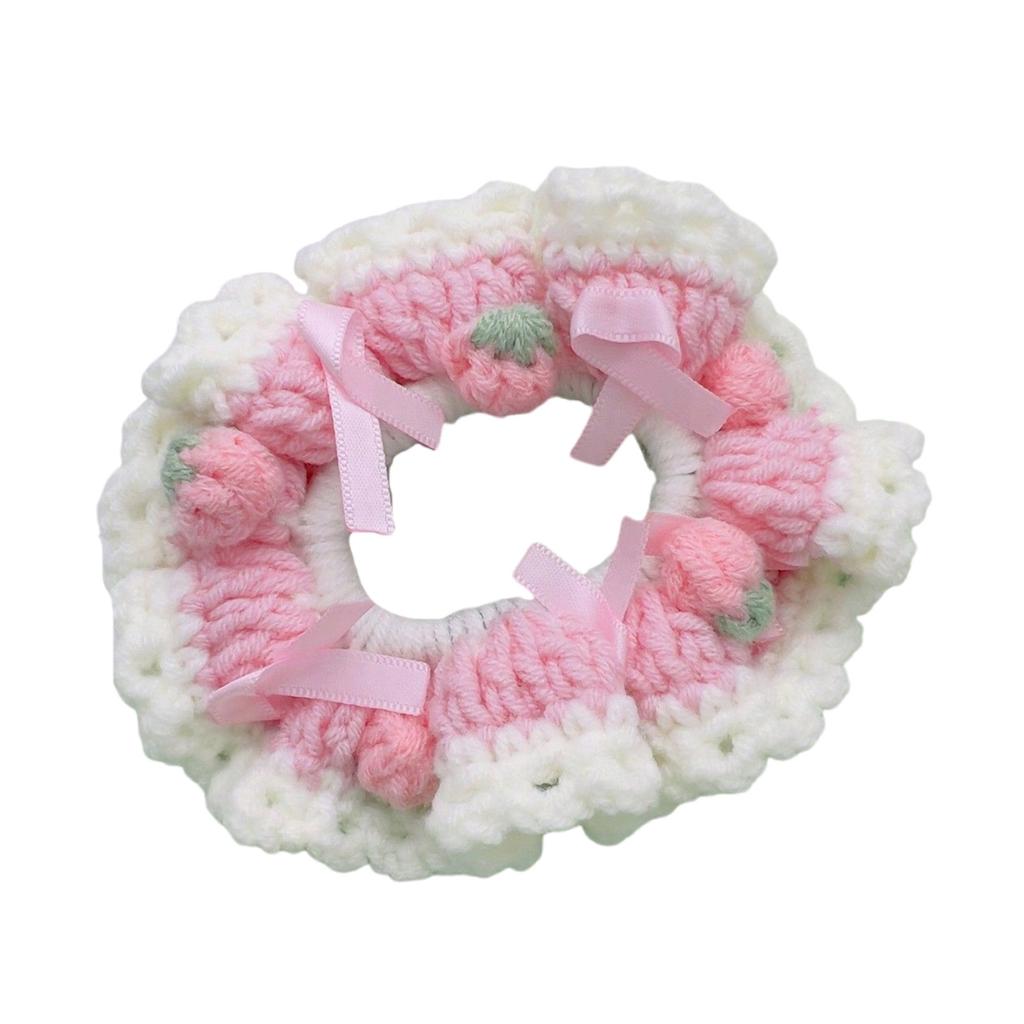 Hair Scrunchie Yarn Strawberry Flower Crochet Designs For Everyday Wear Or Special Occasion Hair Styling Accessories