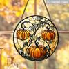 2D Vlak Glas-in-lood Herfst Pompoen Raamdecoratie, 6,3/7,87 Inch Kleurrijk Glasplaat met Ketting, Charmante Herfst Zonenvanger Huisdecoratie, Uniek