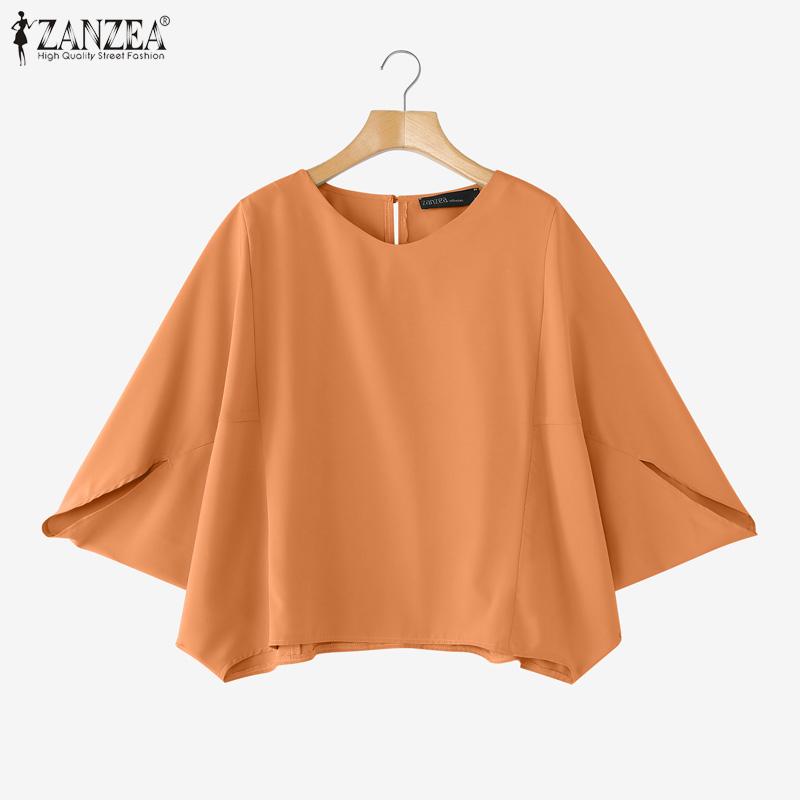 ZANZEA Bluză lejeră cu mâneci 3/4 pentru femei, cu gât rotund