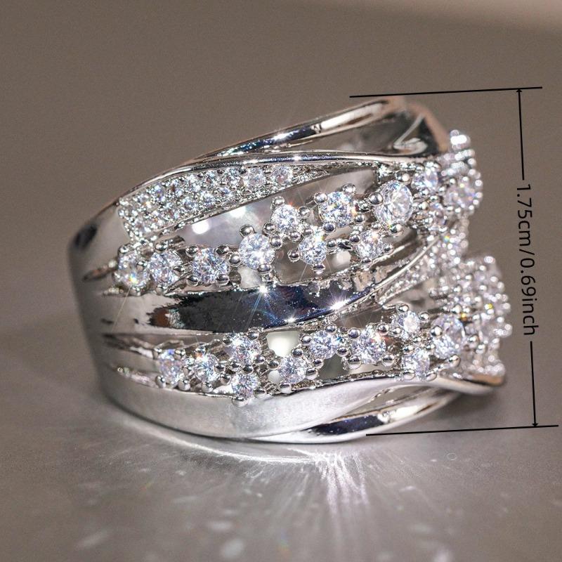 1 bucată inel de modă personalizat pentru femei, incrustație luxoasă cu zircon sintetic strălucitor, inel cu bandă lată cu design neregulat
