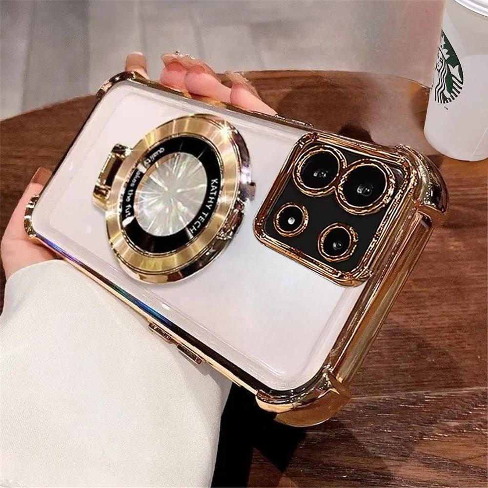 Plating Holder Phone Case For Xiaomi Redmi Note 13 Pro Plus 11S 10S 9S 12 11 10 9 8 Shockproof Soft Silicone Stand Clear Cover