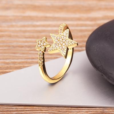 Nidin New Hip Hop Rock Five Star Rings Men Women Luxury Gold Color Rhinestones Zircon Pentagram Adjustable Wedding Party Gift