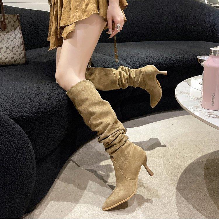 

Pleated pile boots pointed boots women s 2025 autumn and winter new knight boots western cowboy boots high heel boots 40 хаки