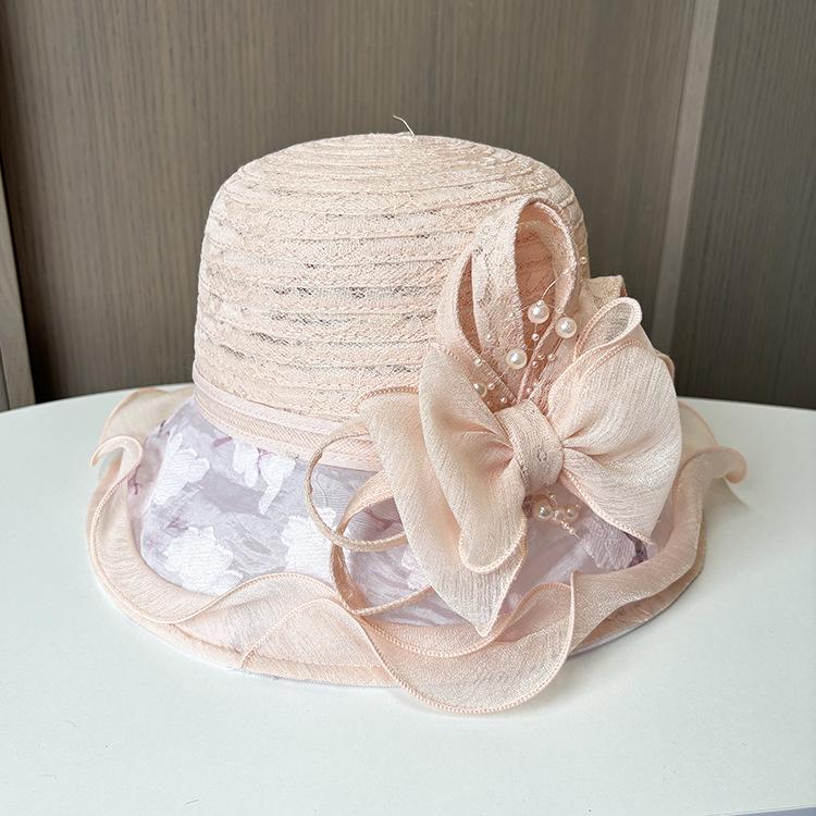 Ladies Small Fresh Three-dimensional Flower Lace Mesh Gauze Hat Summer Sun Protection Bucket Hat Seaside Face Protection Sun Protection Beach Hat