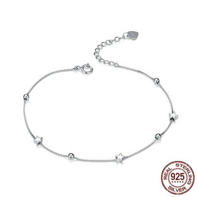 New Classic Five-pointed Star Small Ball S925 Sterling Silver Bracelet Fashionable Platinum-plated Simple Silver Bracelet