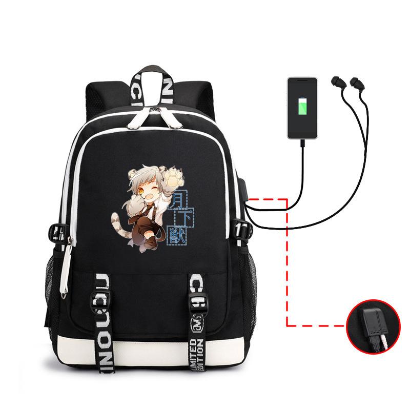 Two-Dimensional Schoolbag, Wenhao Wild Dog, Surrounding Usb Charging Earphones, Large-Capacity Backpack. 19inch