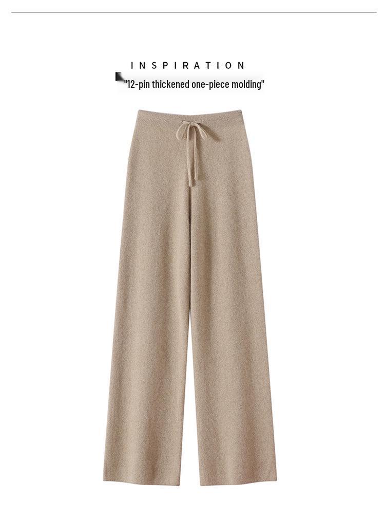 100% Pure Cashmere Women's High-Waisted Wide-Leg Knit Trousers