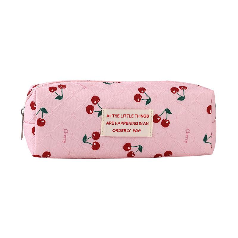 Red Cherry Cute Portable Student Pencil Case Stationery Bag High-value Large-capacity Zipper Storage Bag