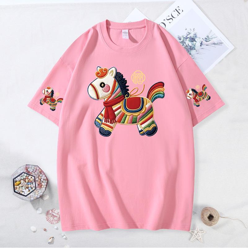 2026 Year of the Horse Festive Red Parent-Child T-Shirt for Family Gatherings