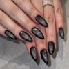 Rose Red Cat Eye Almond Press On Nails 24Pcs Glossy Stick On False Nails Simple DIY Manicure Patches For Women
