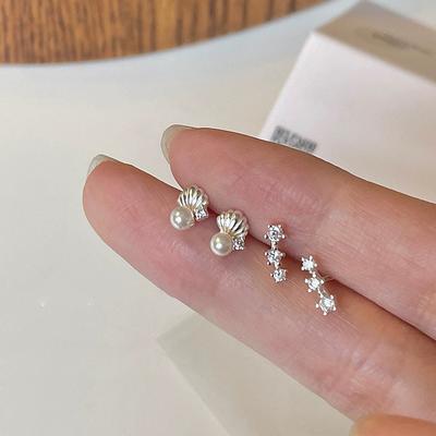 Orecchini a forma di conchiglia con perle e zirconi, da donna, leggeri, di lusso, di alta qualità, semplici, dal temperamento personalizzato, versatili