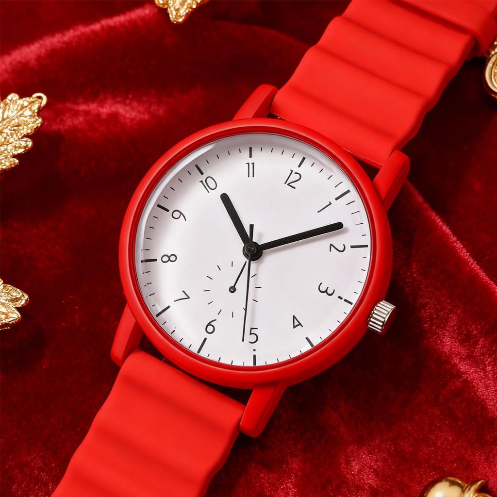 1pc-Jelly Color Round Shell Student Sports Creative Wave Shaped Quartz Watch Ins Wind