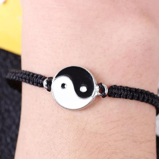 Couple Bracelet Handmade Braided Adjustable Round Beads Alloy Tai Chi Yin Yang Men Women Rope String Fashion Jewelry