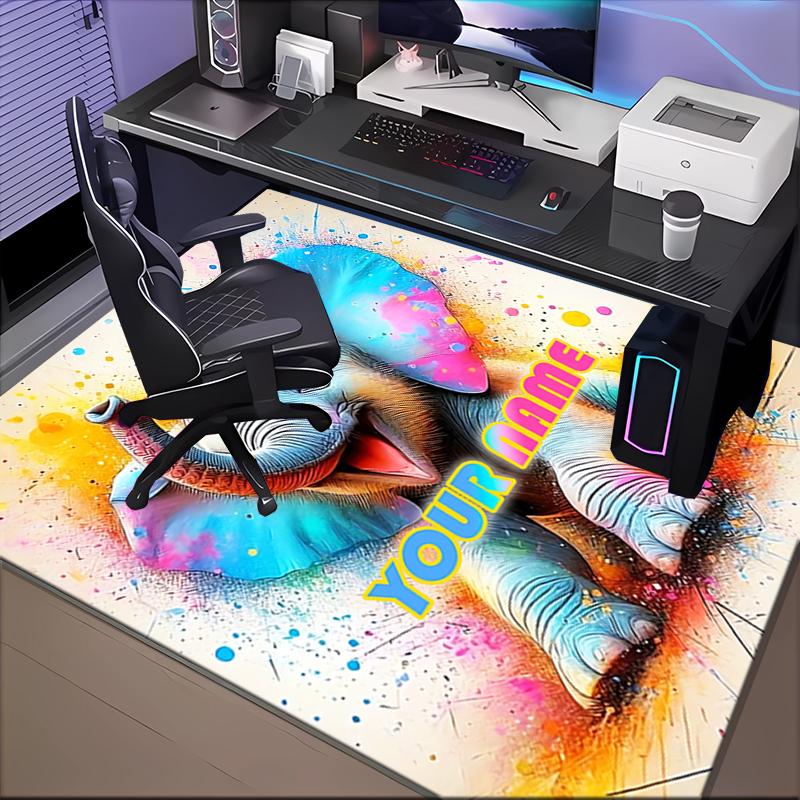 1PC Custom Name Colorful Elephant Artwork Theme Floor Mat Ideal for Living Room, Game Rooms, Office, Bedroom, Floor Mat Playful Design
