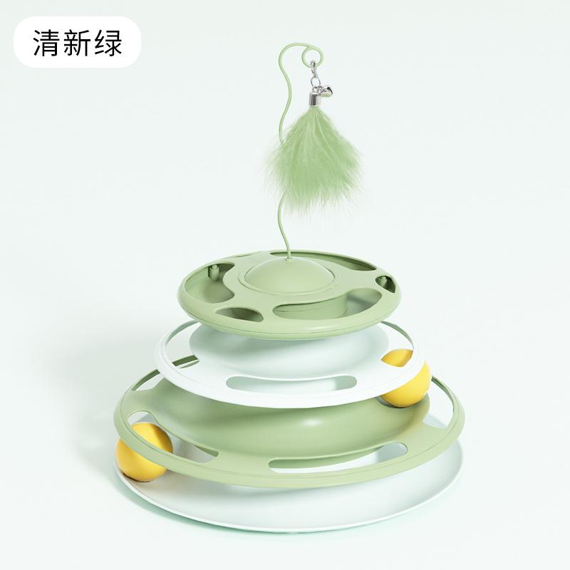 Cat Teaser Four Layer Track Plastic with Feathers Detachable Cat Toy Self Hi Turntable