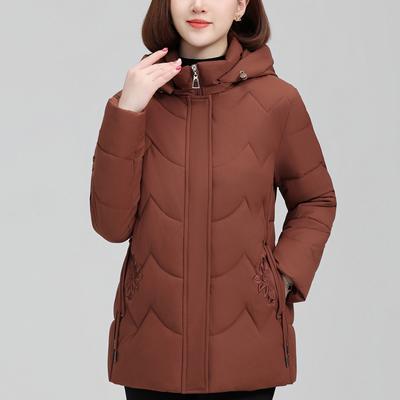 Taglie Forti 2XL-6XL Cappotti Donna Mezza Età Parka Invernali con Cappuccio Ricamo Casual Spessi Caldi Capispalla Giubbotti Donna