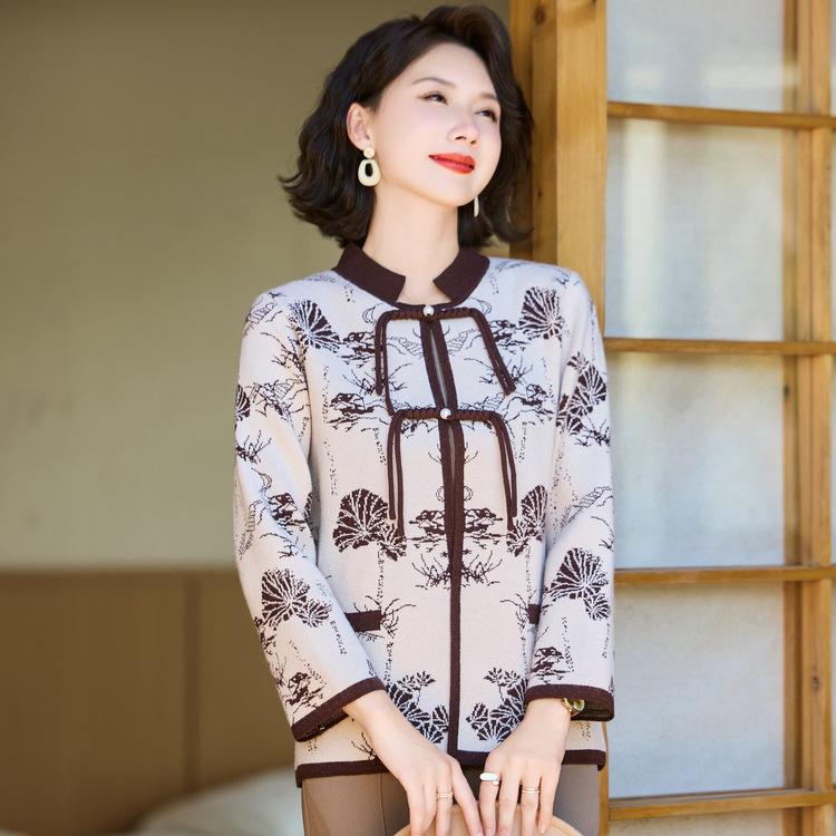Mom's Autumn Clothes New Fashionable New Chinese Jacket Middle-aged and Elderly Women's Autumn and Winter Short Style Top