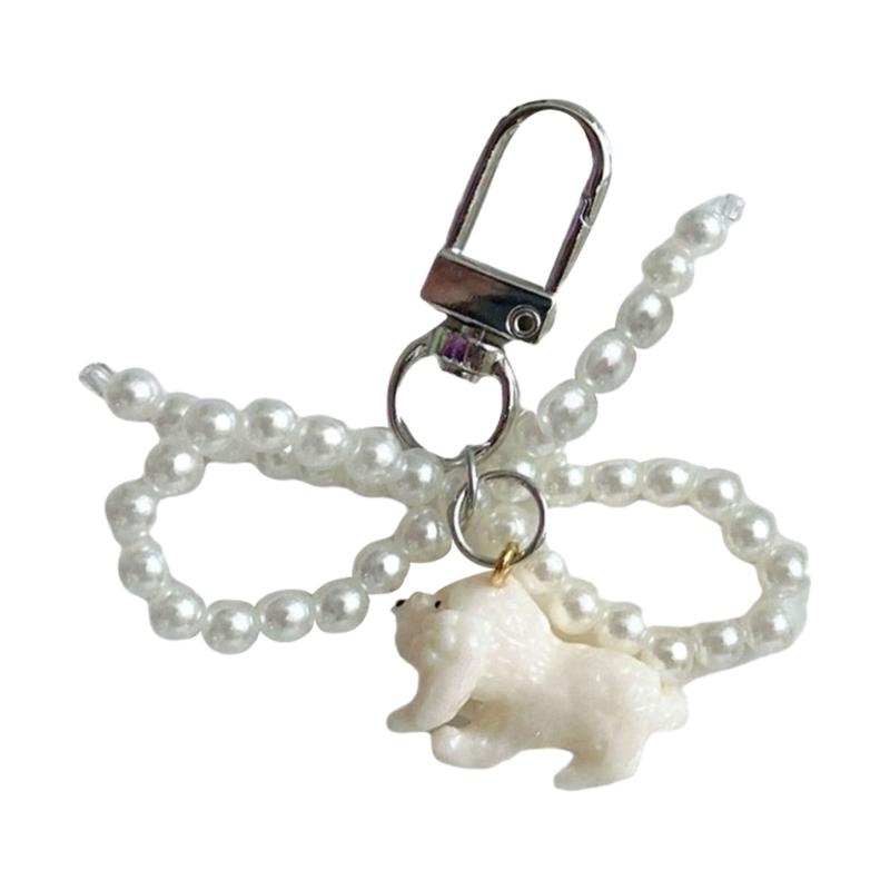

Elegant Pearls Bowknot Ties Dog Charm Pendant Handmade Clear Canine Accessory for Fashionable Women Ladies Daily Use