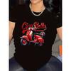 T-shirt in Poliestere a Maniche Corte Bianca e Nera con Stampa di Scooter Rosso Taglie Europee per Abbigliamento Casual