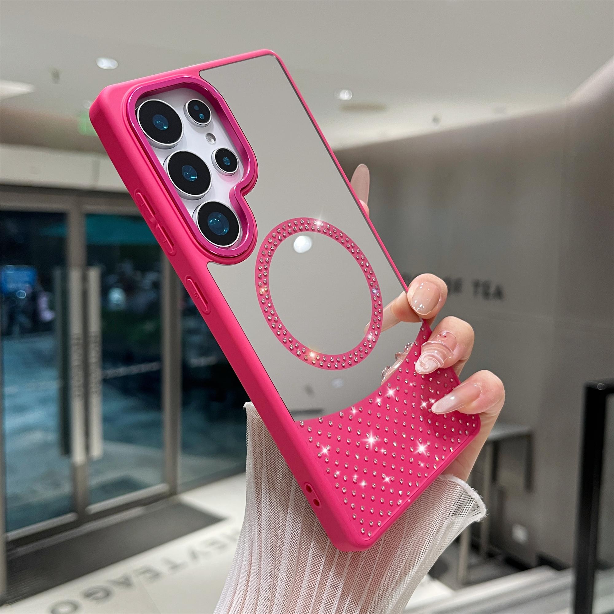 

For Samsung Galaxy S25 Ultra Magnetic Case Mirror Surface TPU+PC Shockproof Phone Cover Rose