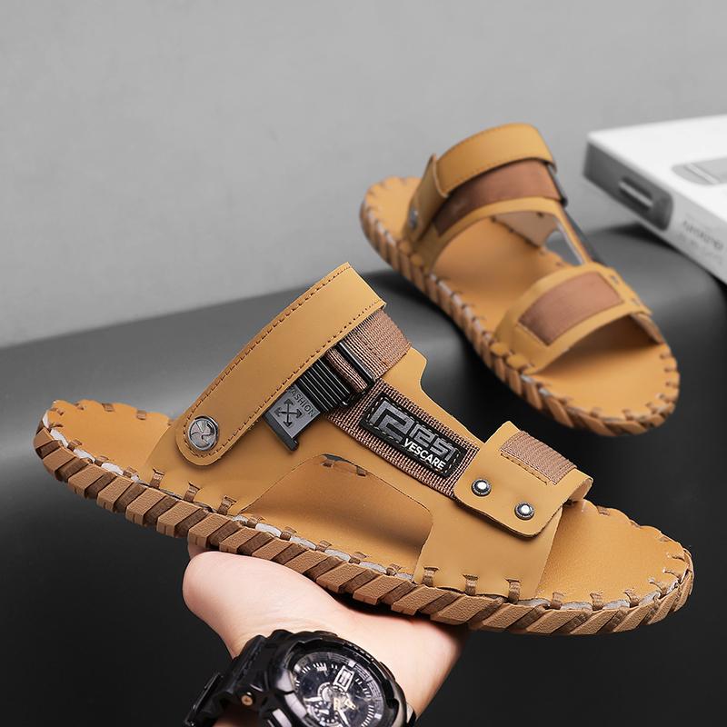 Sandals men's tide summer new style leather toe cap outdoor leisure sports hollow sandals beach shoes