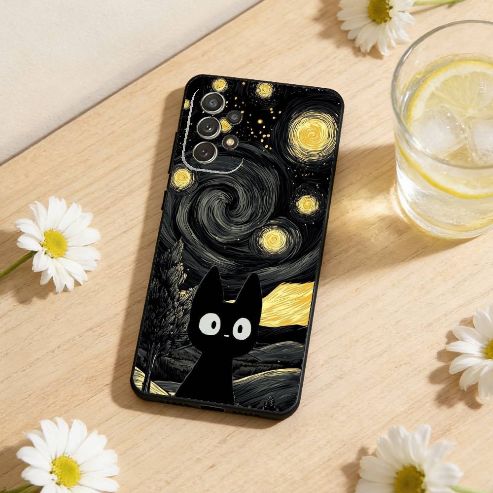 Art Oil Painting Cat Phone Case For Samsung S26,S25,S24,S21,S22,S23,S30,Ultra,S20,Plus,Soft Silicone Black Cover