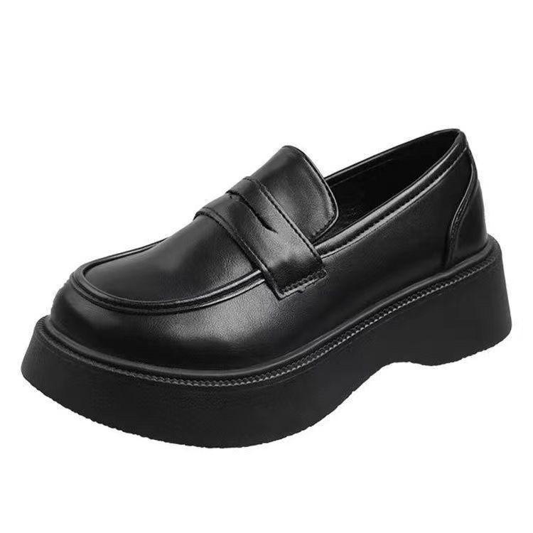 2025 new British style small leather shoes women's spring versatile retro round head casual muffin platform loafer single shoes