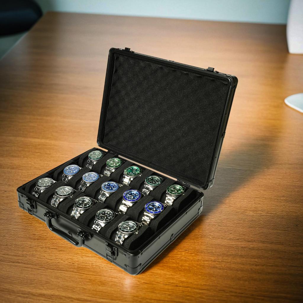 AUKURA Watch Organizer Aluminum Watch Storage Hard Watch Travel Padded Case for Watch Display and Organization 15-Slot Case, Box, Box,