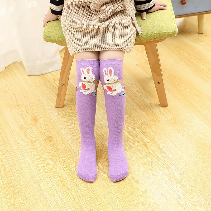 Girls' Cute Cartoon Cotton Knee-High Socks - Japanese Style for Spring & Autumn