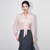 Elegant V-neck Pink Ribbon Long Sleeve Shirt - Autumn & Winter Collection