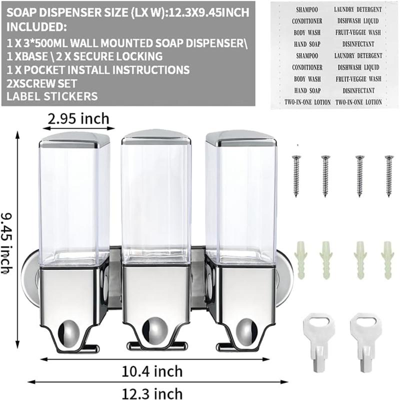 A25F-3In1 Chamber Wall Mounted Bathroom Shower Pump Dispenser And Organizer,Holds Shampoo, Shower Gel, For Bathroom Hotel