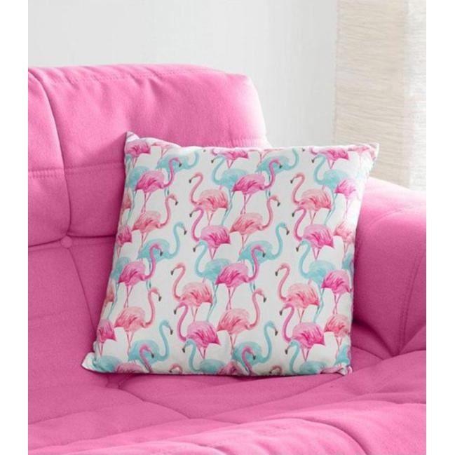 Coussin - Flamants roses - 37x37 cm - 100% polyester - Déhoussable