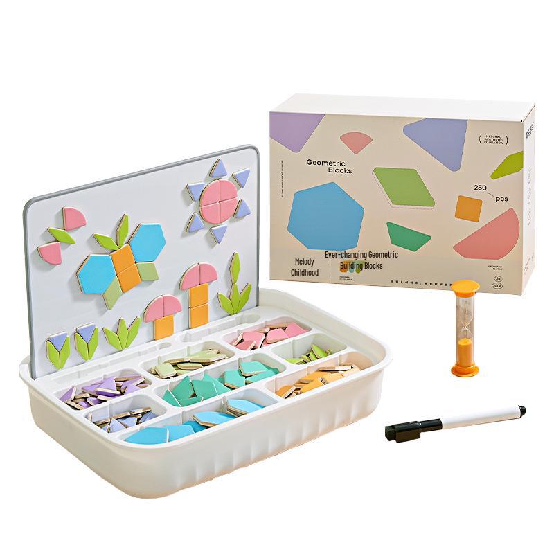 Meile Childhood Magnetic Geometric Blocks - 250 Piece Set for Kids' Shape Recognition and Kindergarten Puzzles