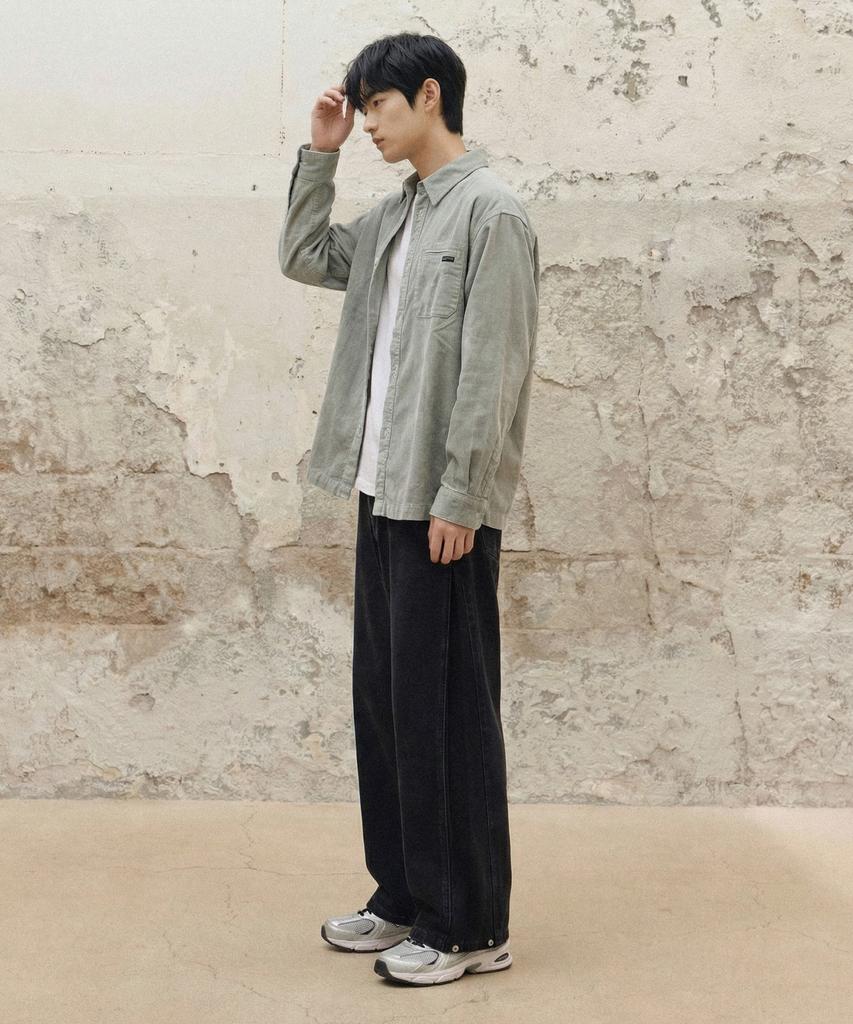 AGOD Vintage Side-Tuck Wide Denim Pants [All Black]