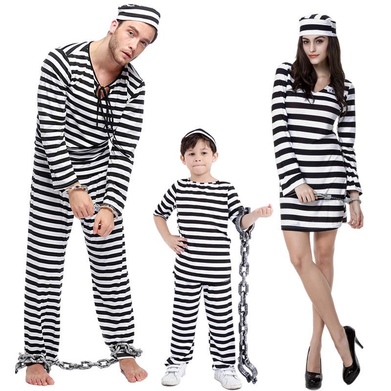 Pinse Kids' Unisex Black & White Striped Prisoner Costume
