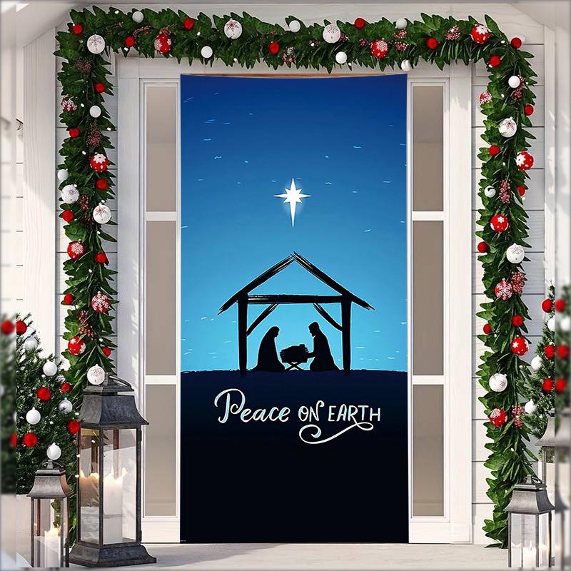 Stretch Fabric Christmas Door Tapestry - Santa Claus Gift Background for Holiday Parties