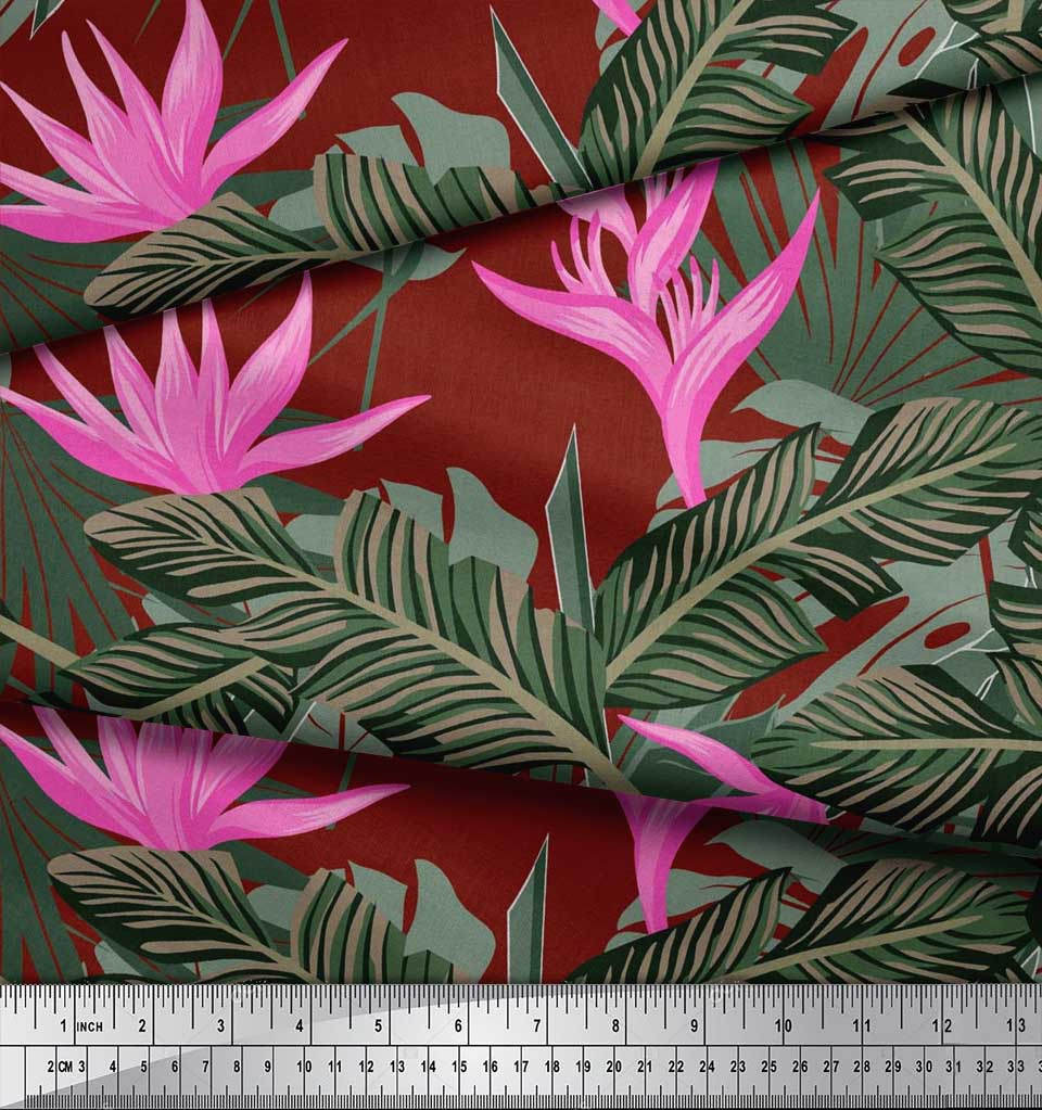 Soimoi Japan Crepe Satin Stoff Blomster & Blader Tropisk Stoff Prints etter meter 42 tommer