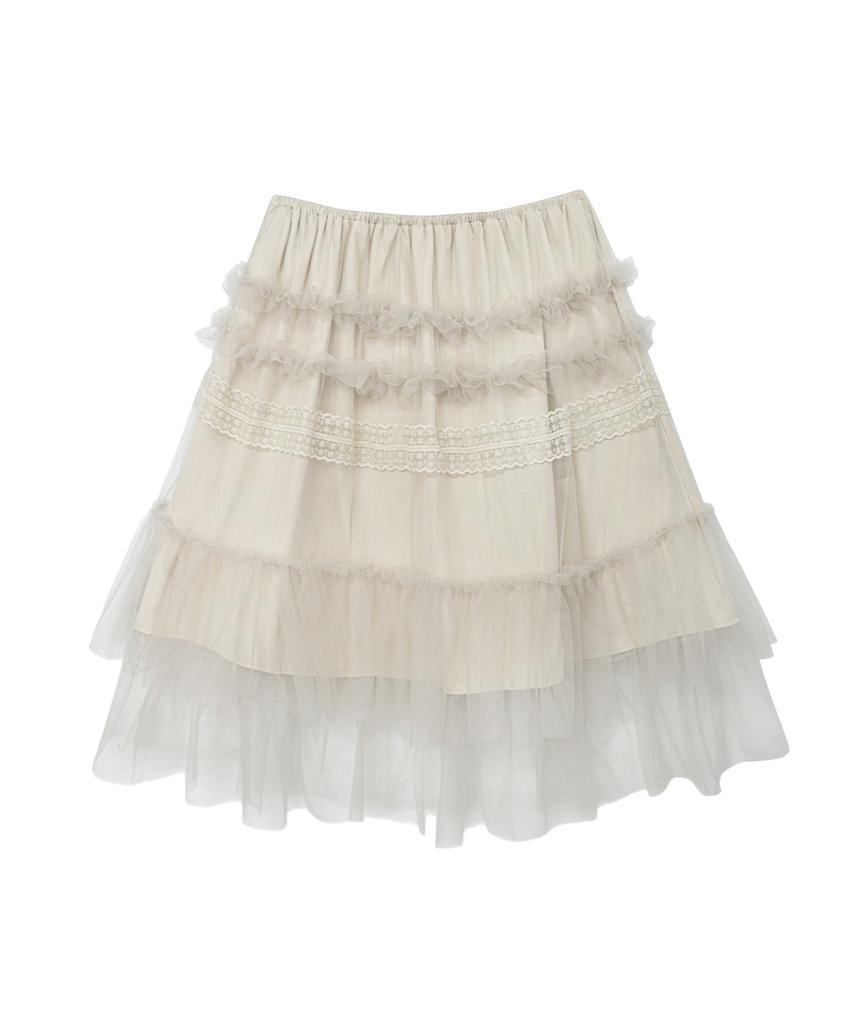 Mileko Tulle Frill Midi Skirt Soft Butter