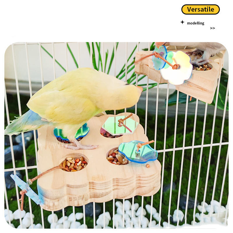 Pet Bird Parrot Wood Foraging Platform Stand Rack Triangle/Square Chewing Bites Intelligence Feeders Natural Stand For Parrots