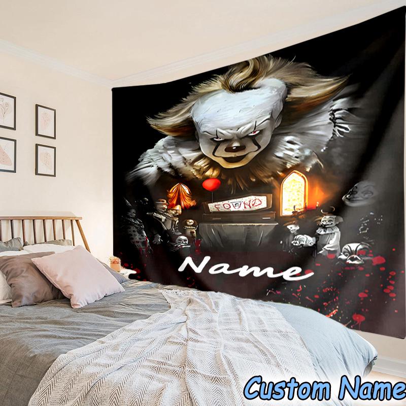 Custom Name Tapestry Clown Horror Tapestry Room Decoration Wall Hanging for Living Room Bedroom, dormitory, Birthday and Christmas gifts