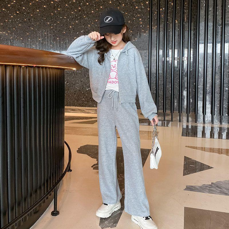 

Комплекты одежды для девочек-подростков, весна-осень, жилет + пальто + брюки, 3 предмета, модный детский спортивный костюм, детская одежда 6, 8, 10, 12, 13 лет 160 серый